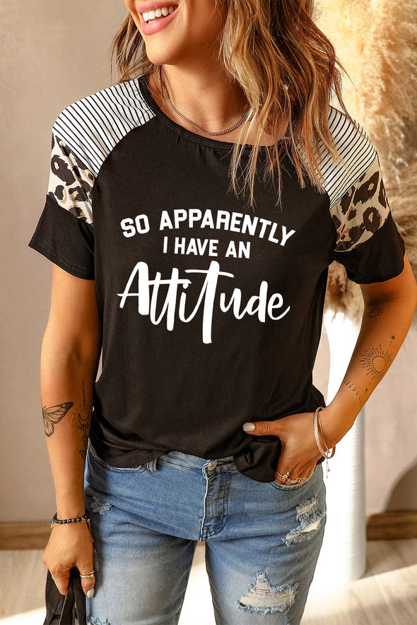 Letter Heart Print Leopard Striped Color Block Short Sleeve T-shirt