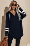 Striped Side Split V Neck Hoodie