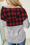 Plaid Splicing Pocketed Hoodie