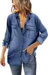 Buttoned Turn Down Collar Denim Shirt with Pocket