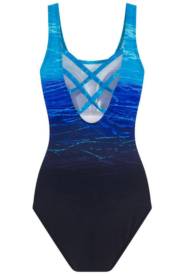 Gradient Criss Cross Back One Piece Swimsuit