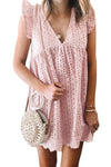 V Neck Ruffled Sleeves Perforating Babydoll Dress