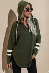 Striped Side Split V Neck Hoodie