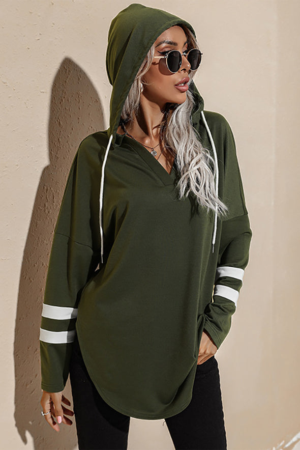 Striped Side Split V Neck Hoodie