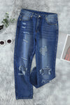 Fading Distressed Holes Crop Jeans