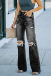 High Waist Distressed Ripped Hole Flare Jeans