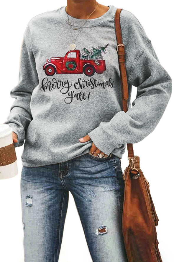 Merry Christmas Letters Print Pullover Sweatshirt