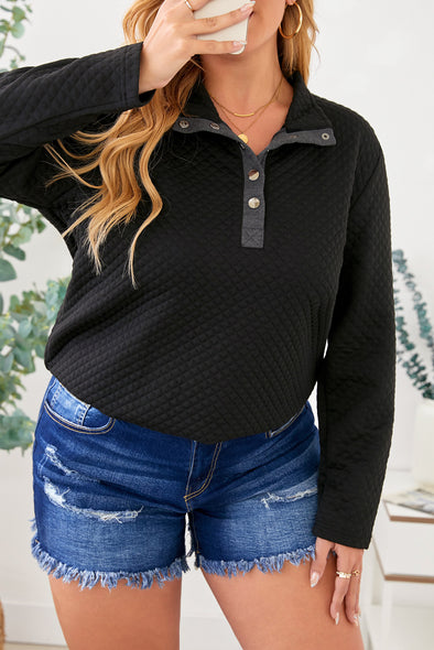 Plus Size Quilted Button Up Henley Sweatshirt