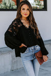 V Neckline Lace Shoulder Patchwork Blouse