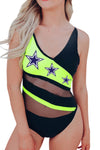 Colorblock Mesh Backless One-piece Swimwear