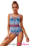 Floral Print Criss Cross U-neck One-piece Swimsuit