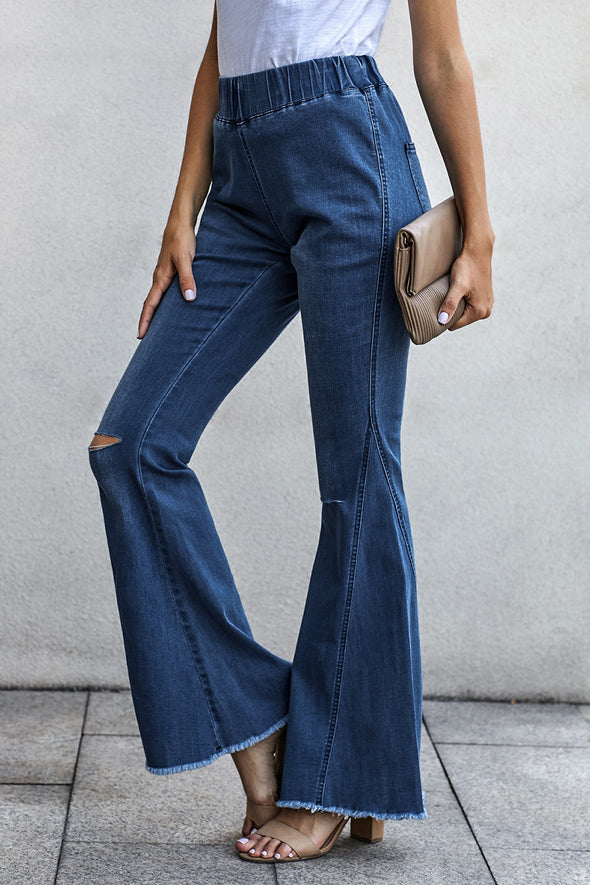 Distressed Bell Bottom Denim Pants