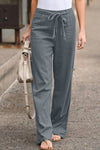 Elastic Waist Drawstring Wide Leg Pants