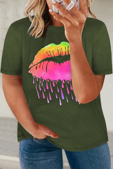 Neon Lips Graphic Plus Size T-shirt