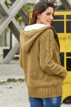 Fur Hood Horn Button Sweater Cardigan