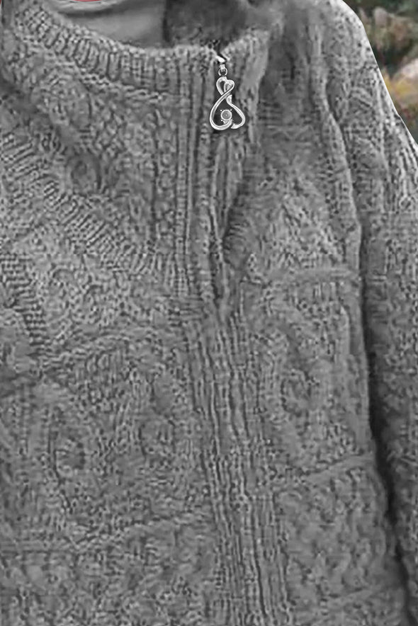 Wine Red Zip-up Open Front Knitted Sweater