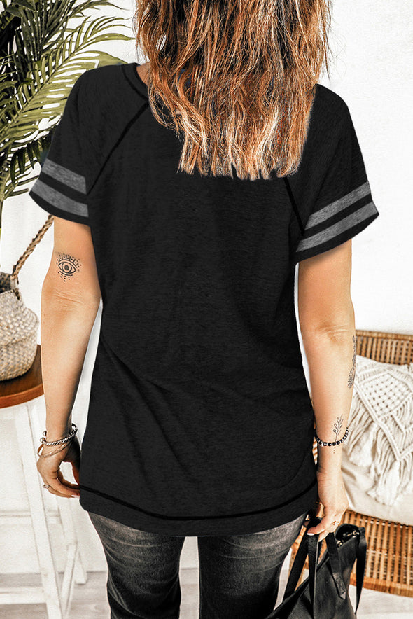 Stripe Sleeve Colorblock T-shirt