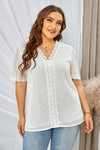 V Neck Lace Crochet Swiss Dot Short Sleeve Blouse