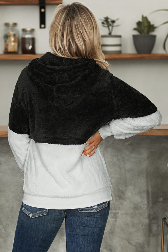 White Colorblock Furry Hoodie