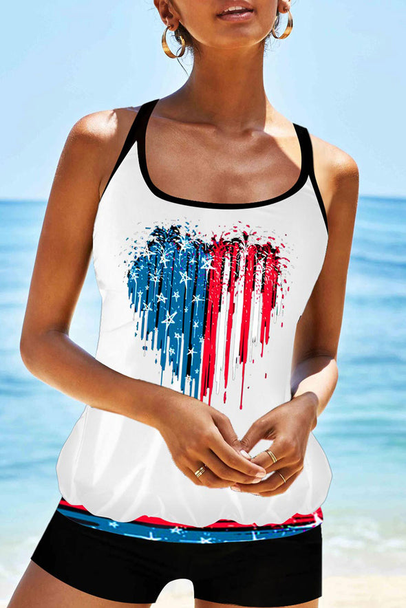 Tie-dyed Flag Print Crisscross Tankini