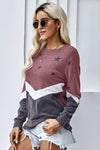 Star Color Block Pullover Sweatshirt