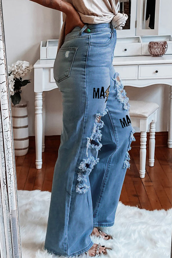 High Waist Ripped Flare Leg Jeans