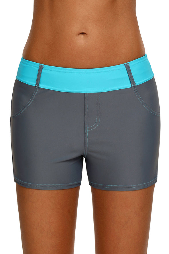 Coral Waistband Faux Denim Sports Shorts