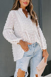 Swiss Dot Split Neck Ruffle Babydoll Blouse