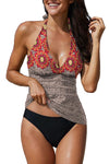 Floral Leopard Halter Camisole and Panty Tankini Set