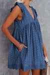 V Neck Ruffled Sleeves Perforating Babydoll Dress