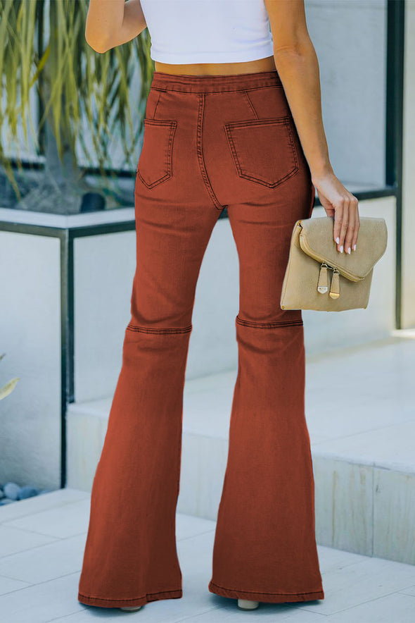 High Waist Pockets Bell Jeans