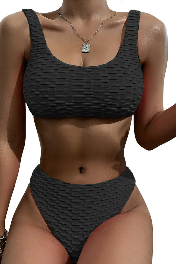 Scalloped Edges Ribbed Bikini