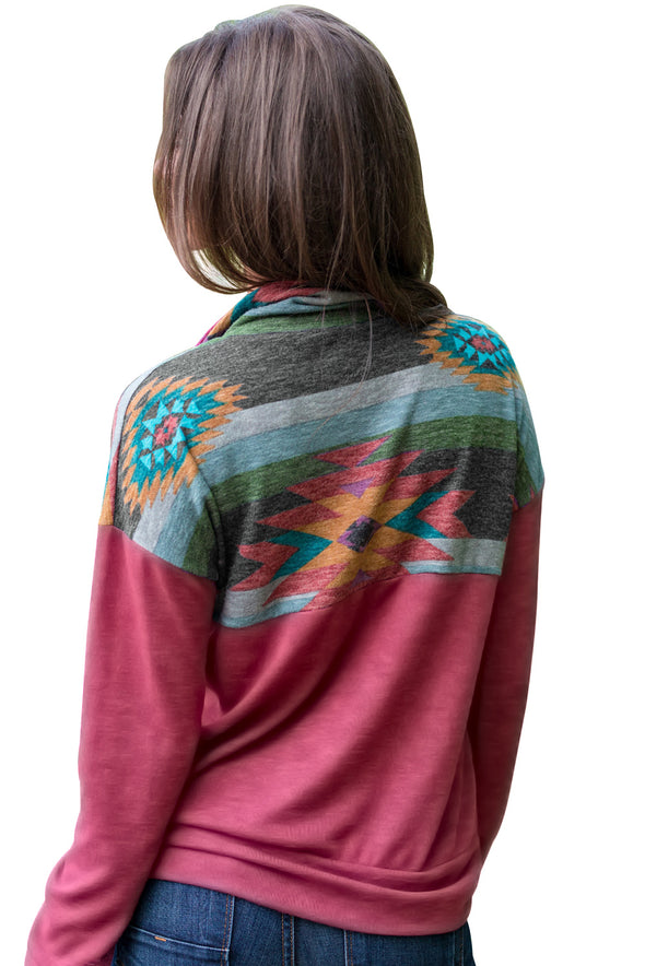 Aztec Print Atop Black Pullover Sweatshirt