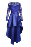 Long Sleeve Lace High Low Satin Prom Dress