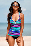 Wave Stripe Racerback Tankini Swimsuit