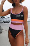 Spaghetti Straps Colorblock Ribbed High Waisted Swimsuit