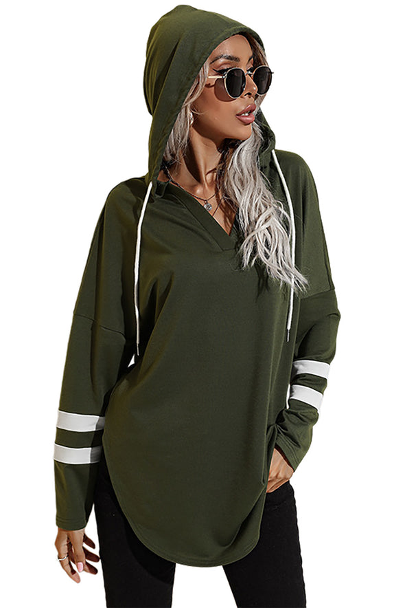 Striped Side Split V Neck Hoodie