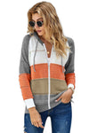 Zipped Front Colorblock Hollow-out Knit Hoodie