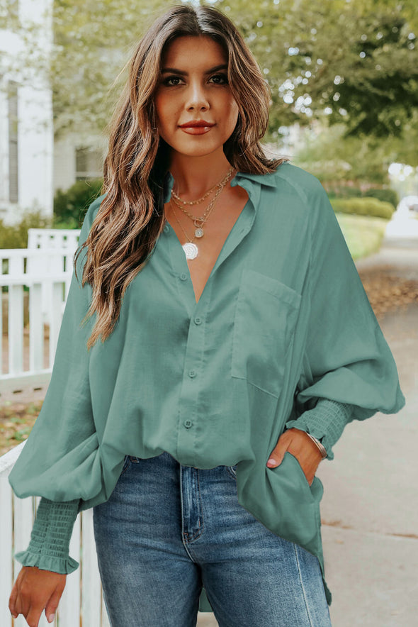 Billowy Sleeves Pocketed Shirt