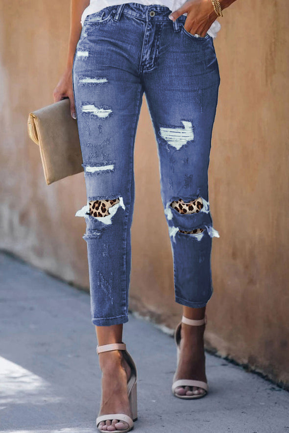 Fading Distressed Holes Crop Jeans