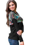 Aztec Print Atop Black Pullover Sweatshirt