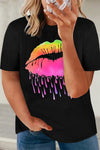 Neon Lips Graphic Plus Size T-shirt