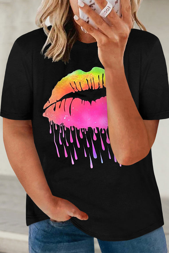 Neon Lips Graphic Plus Size T-shirt