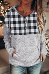 Plaid Splicing Pocketed Hoodie