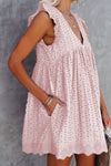 V Neck Ruffled Sleeves Perforating Babydoll Dress