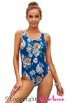 Floral Print Criss Cross U-neck One-piece Swimsuit