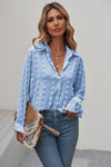 Long Sleeve Button Fuzzy Polka Dot Shirt