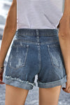 Women's Distressed Ripped Rolled Hem Blue Denim Shorts