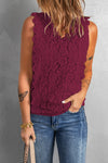 Wine Red Lace V Neck Tank Top