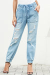 Distress Drawstring Pocketed Joggers